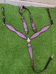 2026 Conjunto de aparejos de alta calidad de cuero de cocodrilo DD hecho a mano, estilo western, con cabezada de una oreja, pechopetral y cabestro morado para caballo - Product Image 2