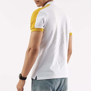 Polo de Hombre Blanco y Amarillo con Bloques de Color, Manga Corta, Casual, Transpirable, de Punto Piqué, Algodón, Corte Regular - Product Image 4