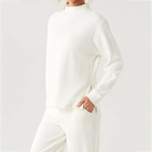 Women's White Oversized Sweatshirt <b>Drop</b> Shoulder Long Sleeve Casual Fleece Pullover Loose Fit Soft Cozy Cotton Blend Autumn - Product Image 4