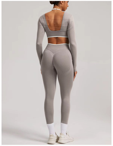 Ensemble de yoga 3 pièces personnalisé pour femme, couleur unie, col ras du cou, détails respirants, dos nageur sans manches, taille haute élastique - Product Image 6