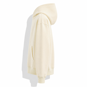 Sudadera con Capucha Unisex Color Crema, Corte Holgado, Color Sólido, Informal, Felpa Francesa, con Bolsillo Delantero, para Otoño - Product Image 3