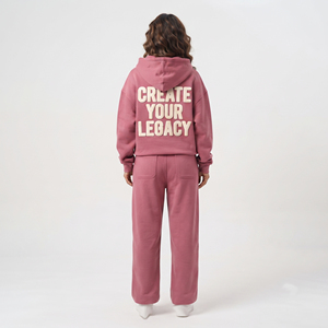 Ensemble survêtement femme en molleton avec impression en relief, sweat à capuche zippé oversize à manches longues et pantalon de jogging - Product Image 2