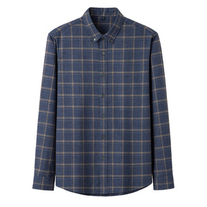 Camisa de Franela a Cuadros de Manga Larga para Hombre, Cuello con Botones, Informal, Otoño, 100% Algodón, Antiarrugas, Manga Larga, Tejida - Product Image 1