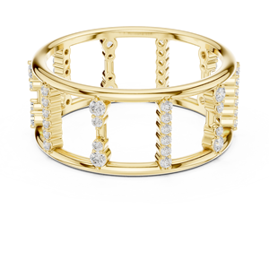 Yellow Gold Geometric <b>Open</b> Band <b>Ring</b> for Women Micro Pave Crystal Statement <b>Ring</b> Luxury Designer Fashion Jewelry - Product Image 1