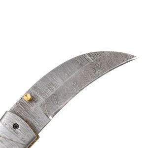 Liner Lock Damascus Steel Folding Blade <b>Knife</b> <b>Bone</b> <b>Handle</b> with Sheath Pocket EDC Hunting Camping Custom <b>Knife</b> OEM - Product Image 3