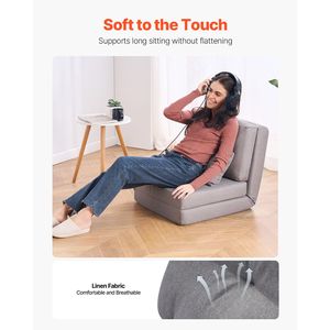 Convertible Flip Chair 5 Position Adjustment Floor Lazy <b>Sofa</b> <b>Foldable</b> Upholstered Couch <b>Bed</b> Adjustable Backrest Office Chair - Product Image 3