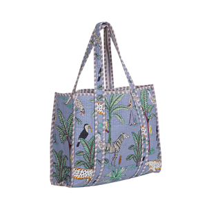 Sac fourre-tout gris matelassé en coton, imprimé léopard bohème, ouverture supérieure, léger, durable, écologique, réversible, pour voyage, plage, shopping, etc. - Product Image 2
