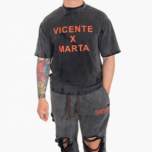 Producto de moda: Conjunto de sudadera con capucha y pantalones deportivos con efecto acid wash, logotipo personalizado, traje de algodón para correr, a la venta en línea. - Product Image 3
