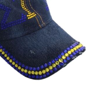 หมวกแก๊ปยีนส์ปักตัวอักษร Sigma Gamma Rho ประดับคริสตัล สีน้ำเงิน สำหรับผู้หญิง หมวกเบสบอลชมรมนักศึกษา ประดับตัวอักษรกรีกวิบวับ - Product Image 2