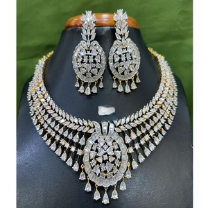 Exquisite High Quality <b>Gold</b> Plated Brass Zircon Stone Choker <b>Set</b> with <b>Earrings</b> for Engagement Wedding & Party Wear-Women's Gift - Product Image 1