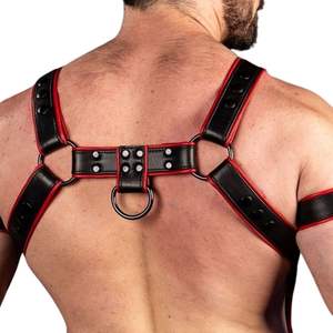 Harnais de corps en fausse fourrure Trojan 2.0 pour homme, rouge, bretelles réglables, robes de fantaisie, dentelle écologique, vêtements de club haut de gamme - Product Image 5