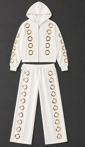 Luxury Women's Eyelet Hooded Tracksuit Set | Oversized <b>Zip</b>-<b>Up</b> <b>Jacket</b> & Wide Leg Pants | Premium Streetwear | Custom OEM Private - Product Image 3