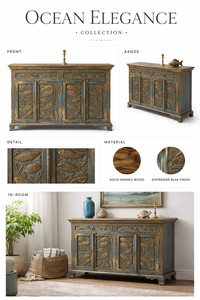 Hot Sale Vintage Style Handcrafted Solid Wood Fish Motif <b>Sideboard</b> with Multicolor for Interiors Use Available at Good Price - Product Image 6