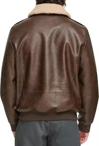 แจ็คเก็ตหนังวัวแท้สีน้ำตาลคุณภาพสูงทันสมัยบุขนด้านในอุ่นสบายพร้อมกระเป๋าหน้าอกแบบซิป แจ็คเก็ตหนังแฟชั่น - Product Image 4