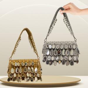 Bolso de mano de trabajo con espejo tradicional para mujer, uso nupcial, monedero de fiesta de noche hecho a mano indio - Product Image 1