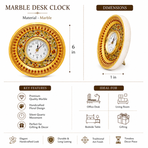 Marble Mechanical Round <b>Desk</b> <b>Clock</b> | Handcrafted Antique Style Hourly Chiming <b>Clock</b> for Home Office & Traditional Interior Decor - Product Image 5