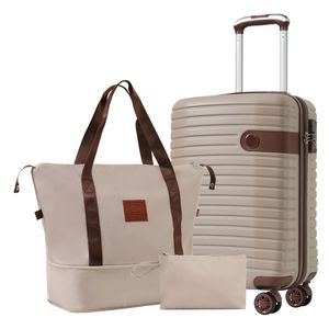<b>20</b> <b>Inch</b> Khaki Luggage Sets 3-Piece Lightweight Hardshell ABS Carry-On <b>Suitcases</b> 22x14x9 Airline Approved with Wheels - Product Image 2