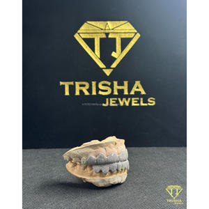 Fully Iced VVS Moissanite Diamond Cut Grillz for Men Custom 925 Sterling Silver Hip Hop Tooth Caps by Trisha Jewels - Product Image 1