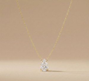 Collar con colgante de oro de 9K para mujer, corte de pera, engaste de garra, cadena de serpiente, colgante clásico para uso diario. - Product Image 3