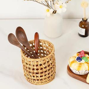 Organisateur de couverts en rotin tressé à la main pour table à manger, comptoir de cuisine, café, restaurant et rangement naturel - Product Image 2