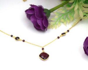 Natural Garnet 18K Rose Gold Plated Sterling Silver Octagon Cut Link Chain Necklace-Bohemian Style Unisex Women's Jewelry - Product Image 3