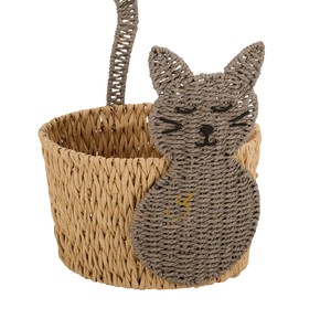 Cesta de Jacinto de Agua con Forma de Gato y Asa Larga, Caja Decorativa Tejida para Almacenamiento de Juguetes Infantiles - Product Image 2