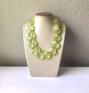 Green Oval <b>Beads</b> Statement Jewelry for Women Fashion Accessory Lime Green Striped Resin Necklace Double Resin <b>art</b> - Product Image 2