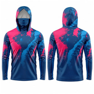 Sudaderas de Pesca Ligeras con Protección UPF, Camisetas de Pesca de Alto Rendimiento, Diseño Personalizado, Proveedor Mayorista de Fábrica con Capucha, Patrón Azul y Rosa - Product Image 1