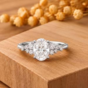 Lab Grown Oval Cut Diamond Engagement Ring 925 Sterling silver IGI Certificate Luxurious Vintage Cluster Gift Ring <b>for</b> <b>Women</b> - Product Image 3