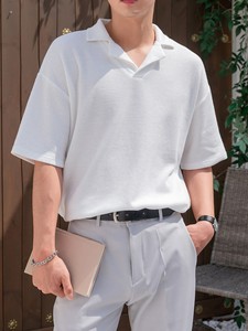 เสื้อโปโลผู้ชายผ้าฝ้ายเนื้อวาฟเฟิลทรงหลวมไหล่ตก - Product Image 4