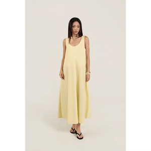 Loose New Straight Yarn Dyed Midi Regular Sleeve Waist Breathable Striped Summer 100% Cotton Casual Dresses - Product Image 1