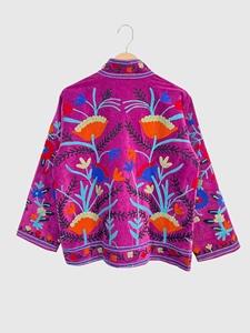Veste en lin brodée de fleurs, col montant, manches longues, style Prairie Chic, vêtements de printemps pour femmes - Product Image 2