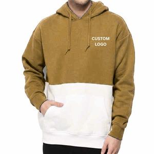 Sweat-shirt à capuche color block pour homme, coupe oversize, en molleton de coton, décontracté, blanc et bleu, avec poches, collection automne - Product Image 6