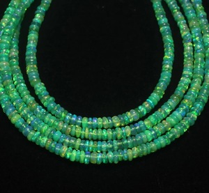 Green Natural Ethiopian Opal Smooth Rondelle Beads 3-5mm Smoked Treated 8" Long Center <b>Drilled</b> 0.4mm Strand <b>Jewelry</b> - Product Image 2