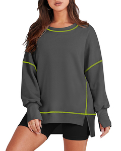 Sweat-shirt oversize noir à manches chauve-souris avec surpiqûres contrastées et découpes pour l'automne - Product Image 2