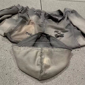 Sweat à capuche zippé délavé à l'acide 500gsm pour hommes Streetwear surdimensionné logo brodé sweats à capuche en éponge française poids lourd - Product Image 5