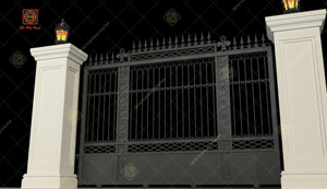 Portail double battant en fer forgé traditionnel KHP, revêtement poudré, durable, extérieur, commande manuelle, installation facile - Product Image 2