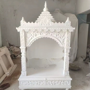Templo de Mármol Mandir Tallado a Mano con Patrón Vertical, Diseño Indio, Altar Decorativo para el Hogar, Forma Irregular - Product Image 1