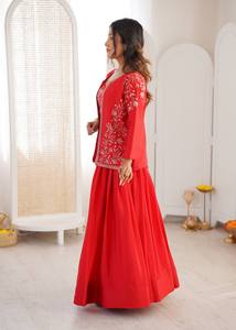Ensemble de lehenga brodé rouge avec veste pour femmes, tenue traditionnelle indienne pour mariage, longueur au sol - Product Image 5