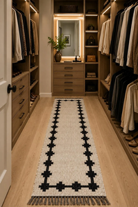 Beige Black Handwoven Wool Jute <b>Runner</b> <b>Rug</b> Geometric Boho Farmhouse <b>Hallway</b> Natural Rustic Long Entryway Floor Carpet - Product Image 5