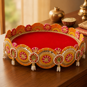 Handmade Red Velvet <b>Wedding</b> Ring Platter Pearl Tassel Decorative Engagement Tray for Bridal Ceremony Decor - Product Image 1
