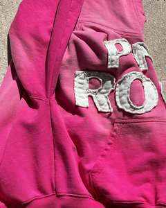 Sweat-shirt à capuche vintage rose en chenille, en coton épais, coupe oversize, style streetwear décontracté, broderie personnalisée - Product Image 2