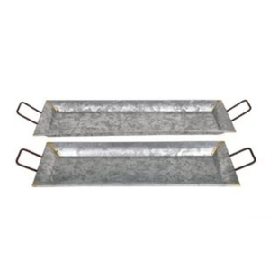 Plateau de service rectangulaire en métal galvanisé avec poignées, finition brossée, pour usage résidentiel, hôtels, fêtes, service de nourriture - Product Image 3