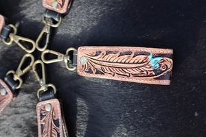 Hand Tooled Leather Keychain <b>Key</b> Straps Leather Wristlet <b>Key</b> Fobs Embossed Floral Print Leather <b>Key</b> <b>Rings</b> - Product Image 2