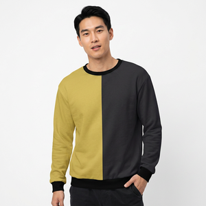 Sudadera de Cuello Redondo para Hombre, Diseño de Bloques de Color, Corte Regular, Tejida, Casual, Manga Larga, Amarillo y Negro, Diseño de Dos Tonos - Product Image 3