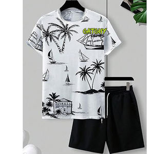 ชุดเสื้อยืดและกางเกงขาสั้นผู้ชายแบบถักพิมพ์ลายคุณภาพสูง เสื้อผ้าฤดูร้อนที่สวมใส่สบาย - Product Image 3