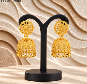 Pendientes Jhumka de Estilo Bohemio Geométrico Chapados en Oro Tradicional Indio Mahavir al por Mayor para Mujer, Ideales para Bodas y Fiestas, Diseño Étnico Colgante - Product Image 1