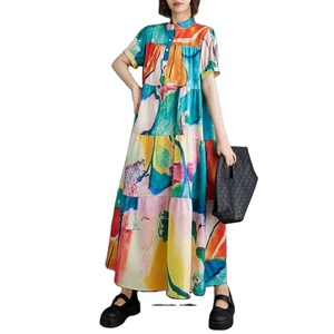 Robe Longue Ample d'Été à Manches Courtes et Imprimé Dessin Animé en Patchwork Style Coréen Japonais, Tenue Décontractée Tendance pour Femme - Product Image 2
