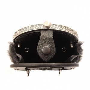 Scottish Antique Gray Rabbit Fur Leather Kilt Sporran with Chain Belt Thistle Plate Plate <b>Musical</b> <b>Instrument</b> Accessory - Product Image 3