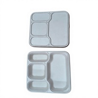 Assiette jetable écologique en bagasse à 4 compartiments, rectangulaire ou ronde, biodégradable, anti-fuite, en canne à sucre